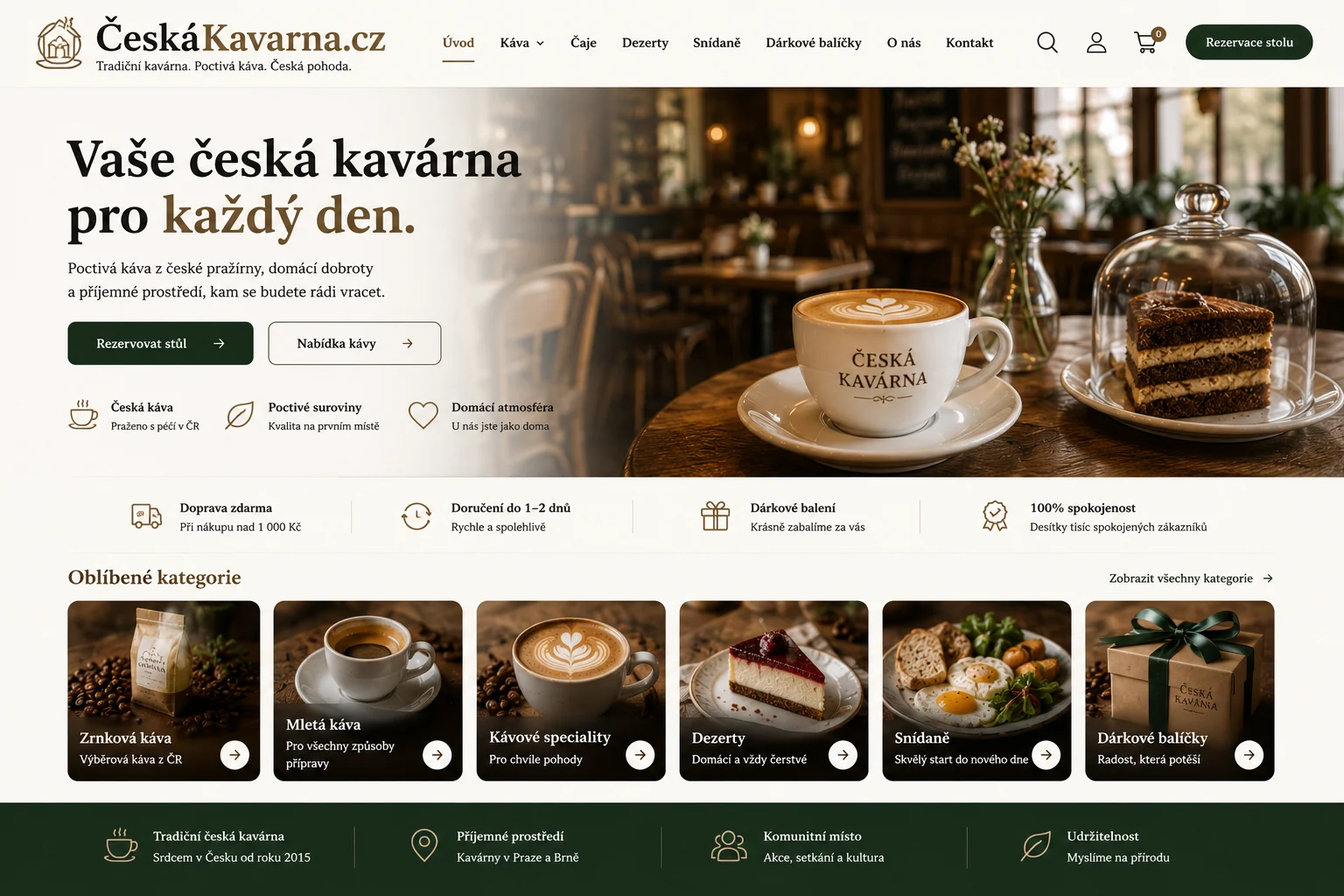 Vizuální návrh možného projektu CeskaKavarna.cz zaměřeného na českou kavárenskou kulturu, podniky a kávové projekty